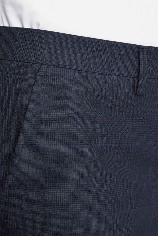 Navy Signature British Wool Check Suit: Tailored Fit Trousers